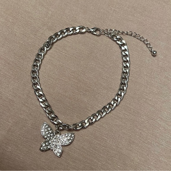 Silver Rhinestone Butterfly Anklet - Picture 2 of 5